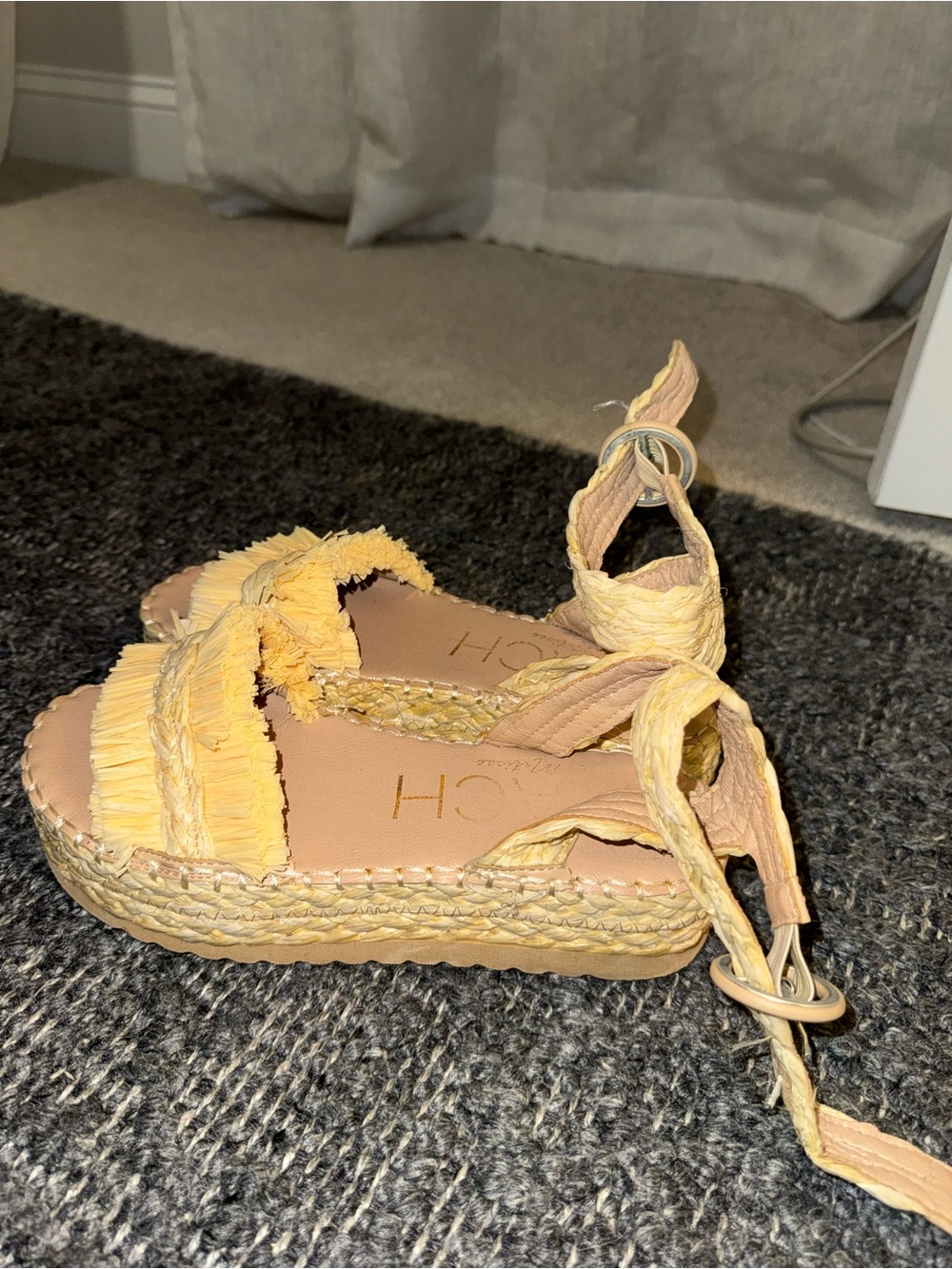 Beach Riot Yellow Raffia Platform Espadrilles with Ankle Wrap